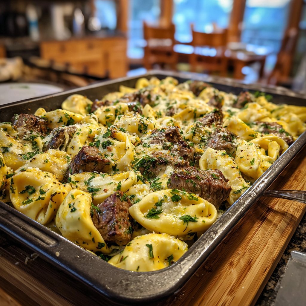 Sheet Pan Garlic Steak Tortellini Dinner