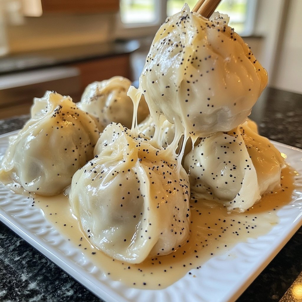 Steamed Dumplings with Vanilla Sauce and Poppy Seeds