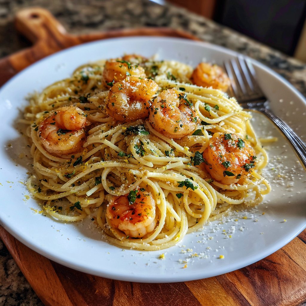 Lemon Garlic Shrimp Spaghettini