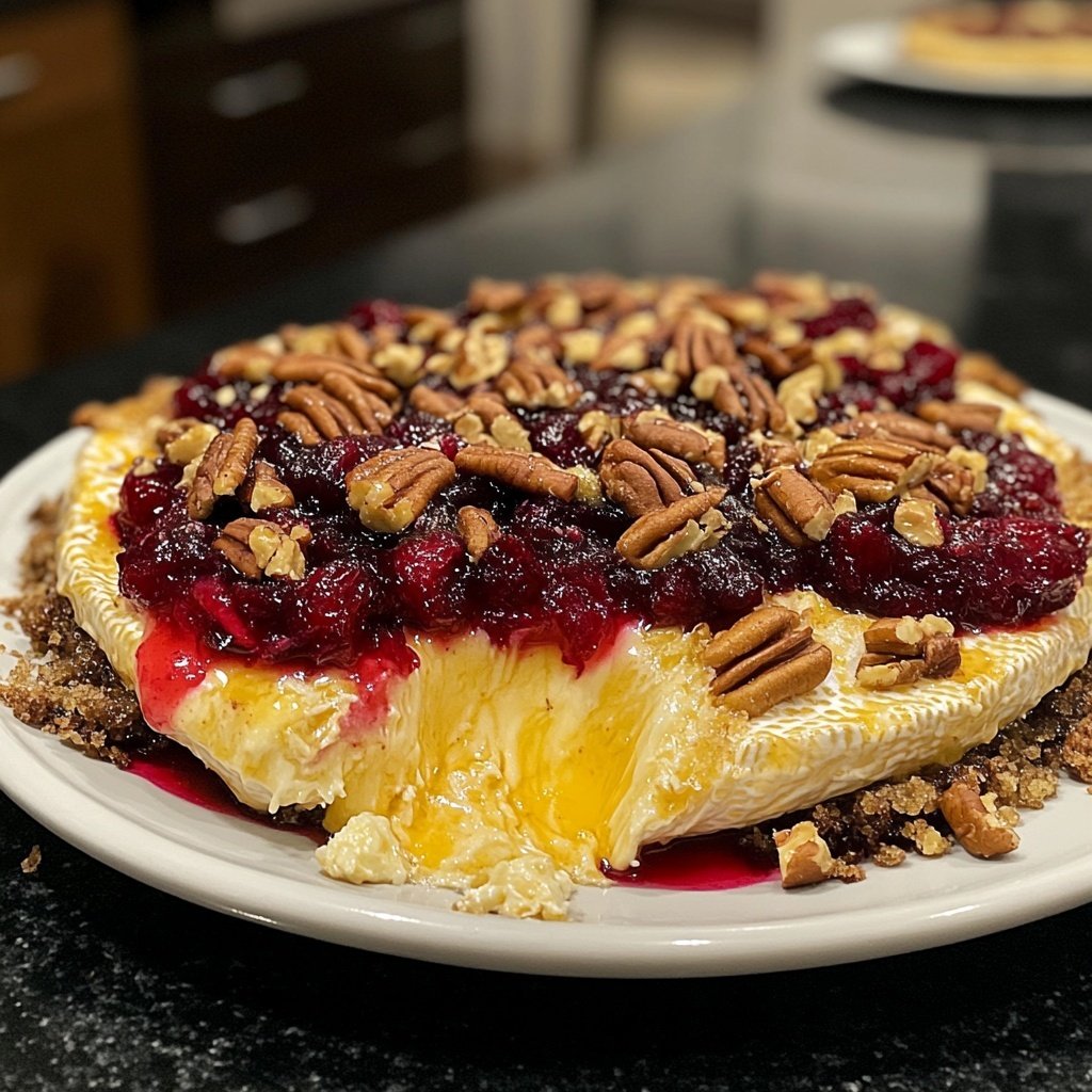 Baked Brie with Cranberry Sauce and Pecans