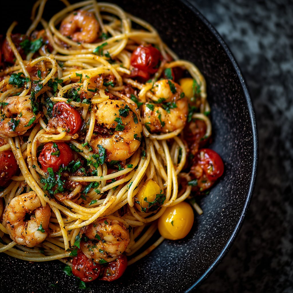 Mediterranean Shrimp Spaghetti