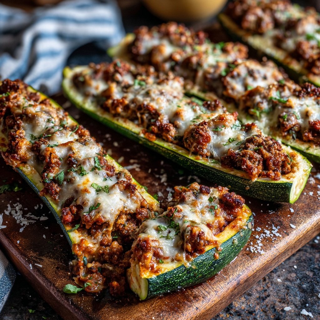 Ground Turkey Stuffed Zucchini Boats