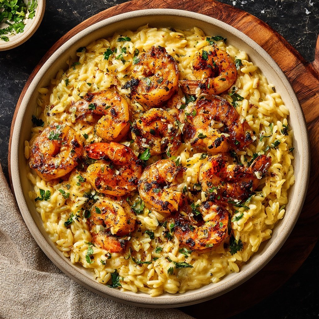 Creamy Orzo with Grilled Shrimp