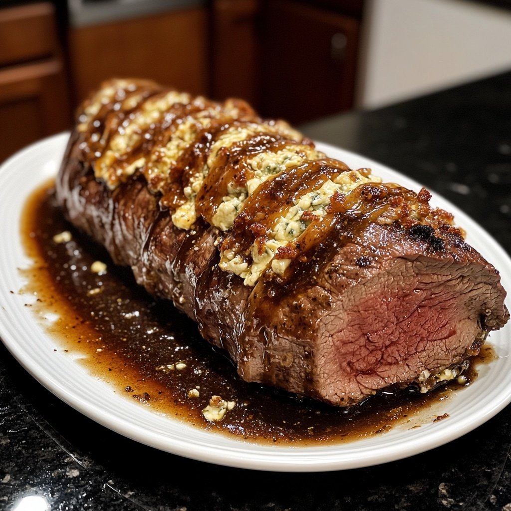 Gorgonzola-Stuffed Beef Tenderloin with Port Wine Sauce