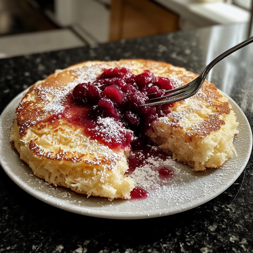 Fluffy Shredded Pancake with Plum Compote