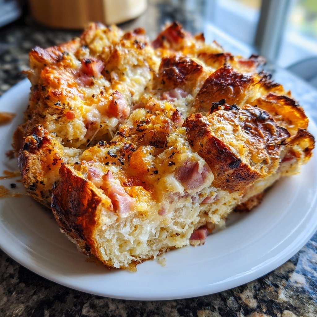 Ham and Cheese Breakfast Croissant Bake​