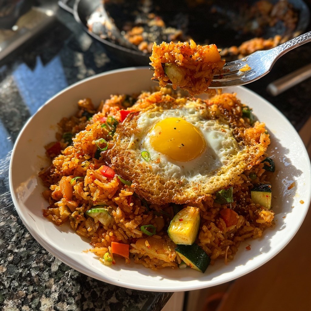 Kimchi Fried Rice with Crispy Egg