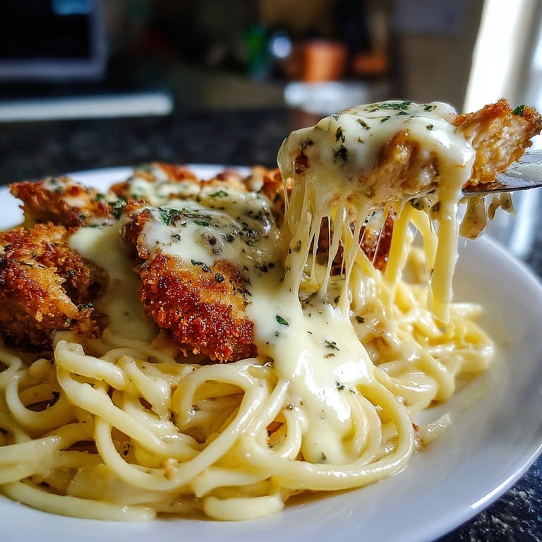 Crispy Chicken with Creamy Pasta